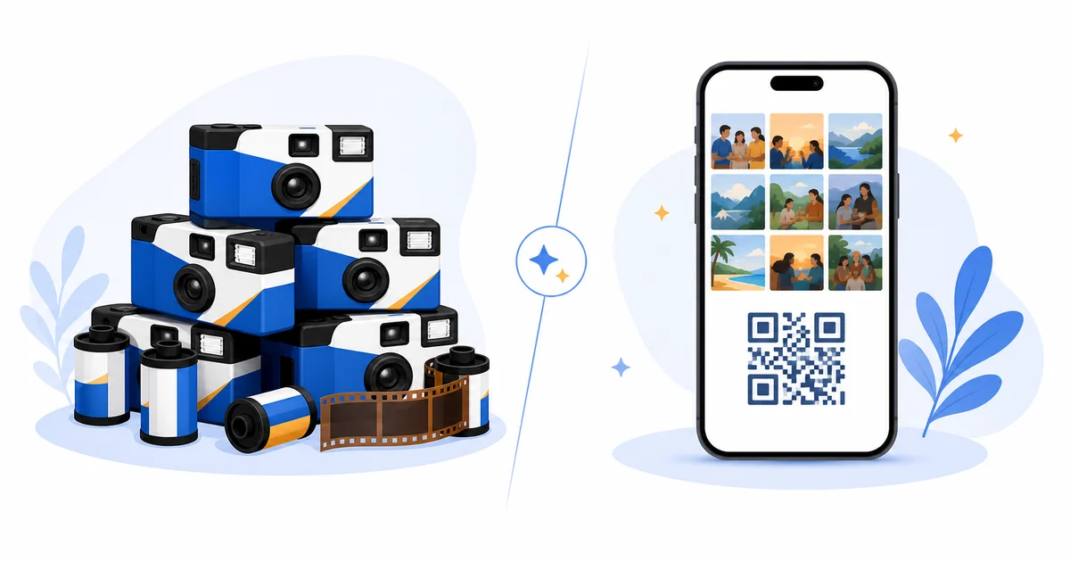 Disposable Cameras vs QR Code Photo Sharing visual guide